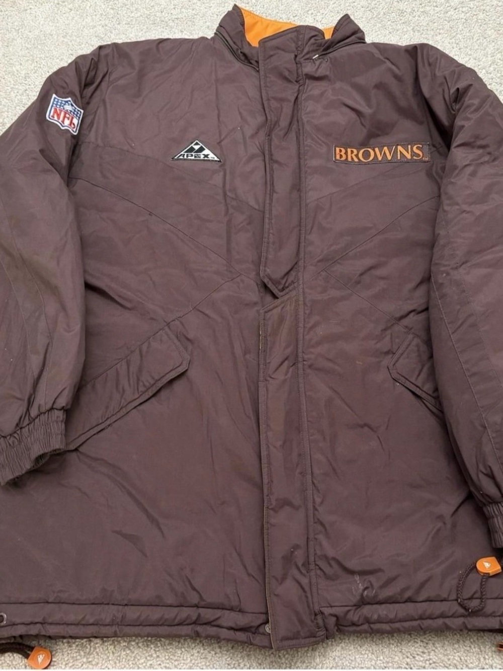 Apex Brown Puffer Jacket with Orange Accents